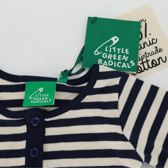LITTLE GREEN RADICALS NAVY STRIPE LONG SLEEVE PLAYAWAY DRESS - Picture 3 of 3